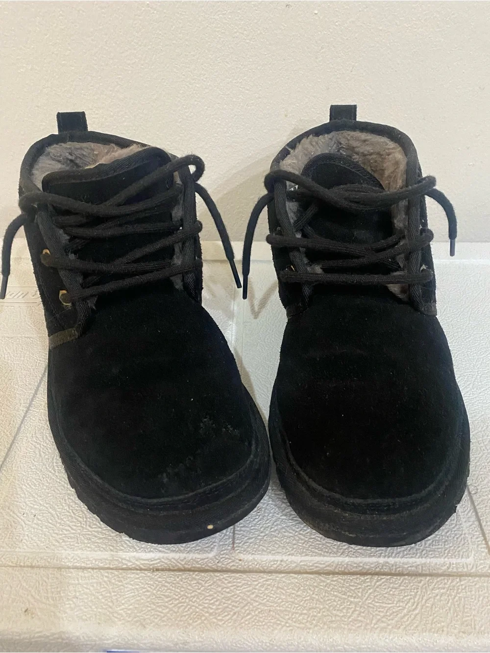 UGG Black Suede Fleece-Lined Lace-Up Boots